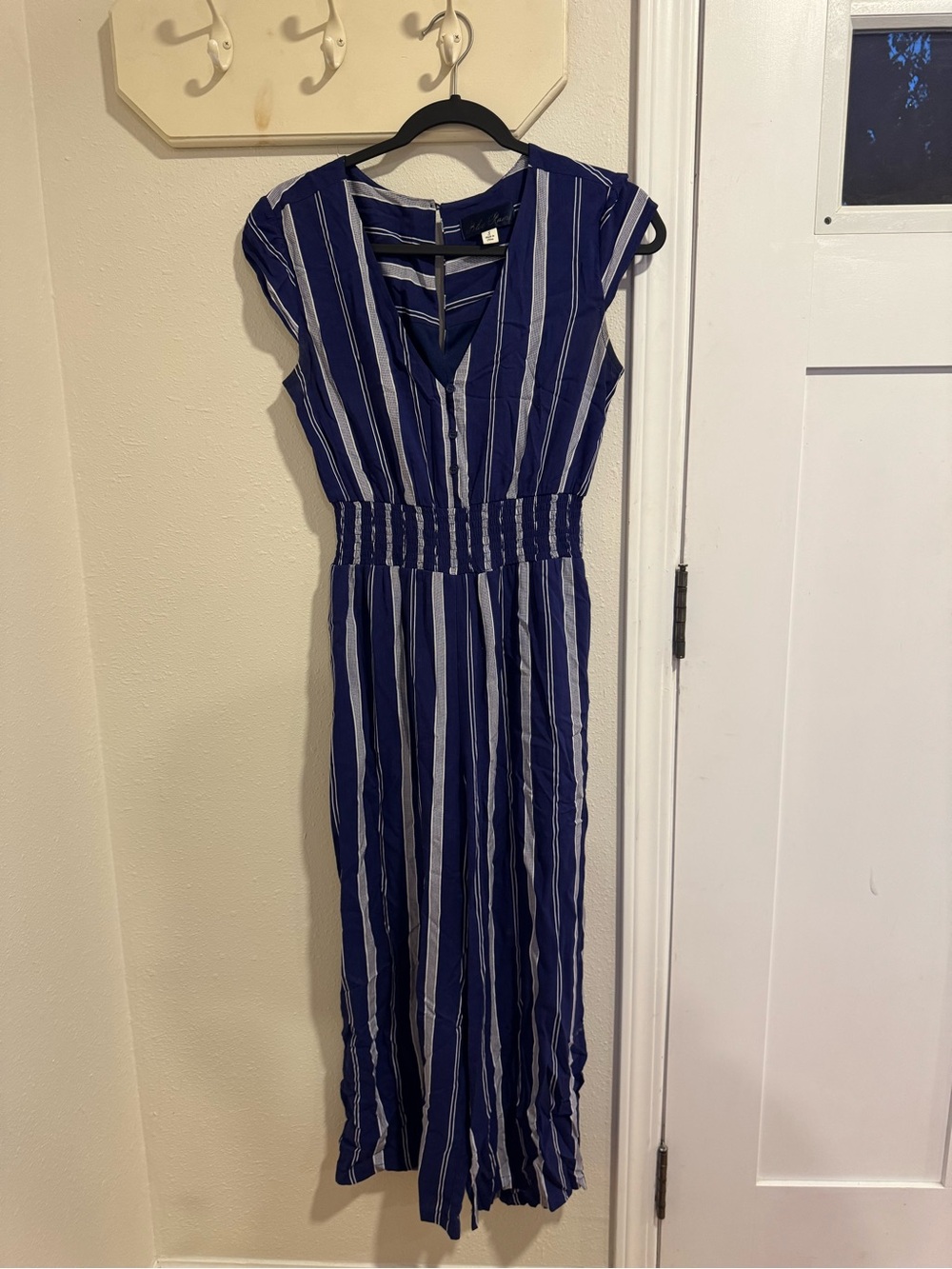 Striped Navy Blue V-Neck Womens Jump Suit